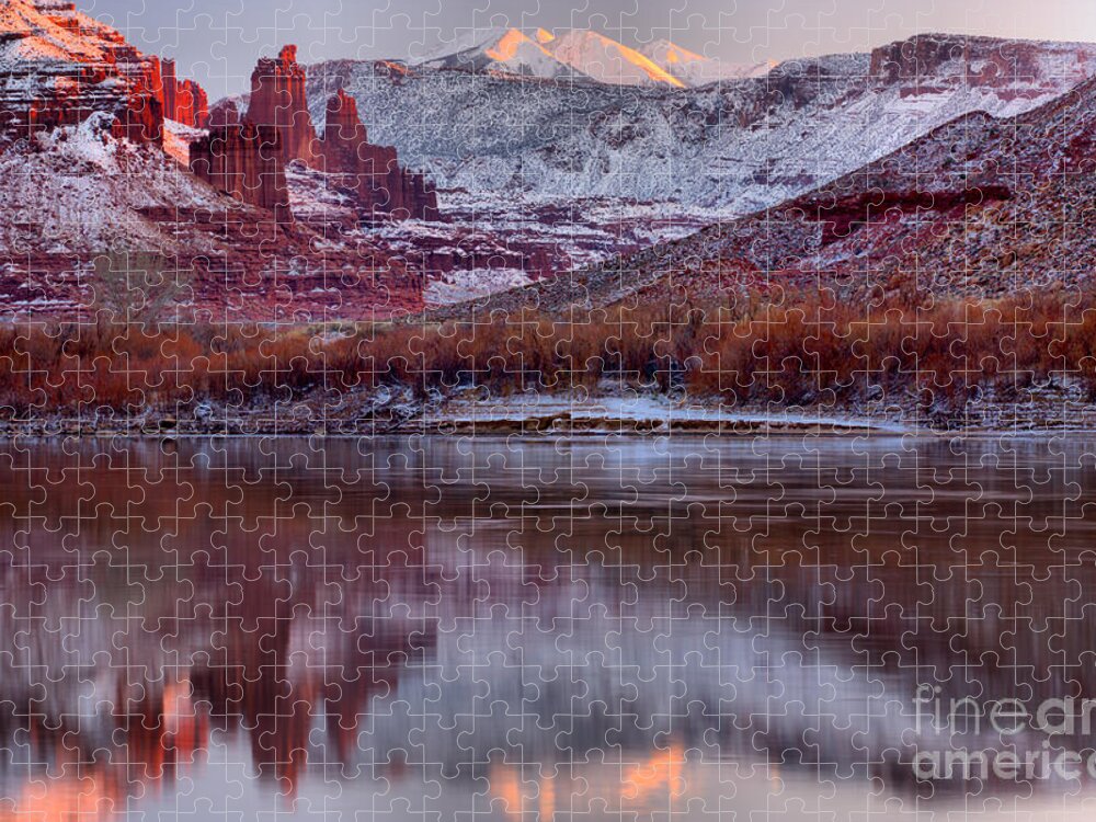 Fisher Towers Jigsaw Puzzle featuring the photograph Fisher Towers Fading Sunset by Adam Jewell