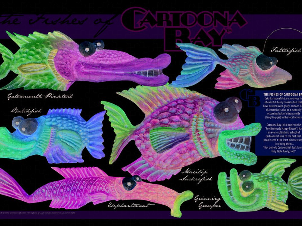 Fish Jigsaw Puzzle featuring the digital art Fishes of Cartoona Bay Poster by Tim Nyberg