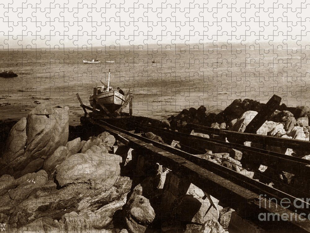 Fishing Boat Jigsaw Puzzle featuring the photograph Fishing Boat B 399 on Marine Railway System 1920 by Monterey County Historical Society