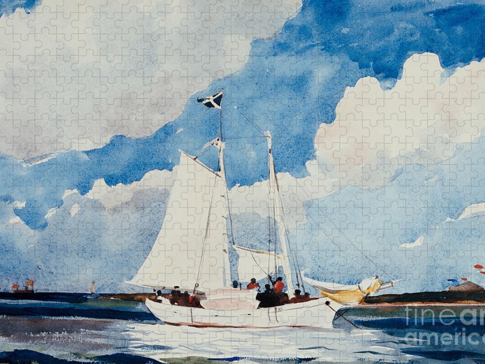 Boat Jigsaw Puzzle featuring the painting Fishing Schooner in Nassau by Winslow Homer