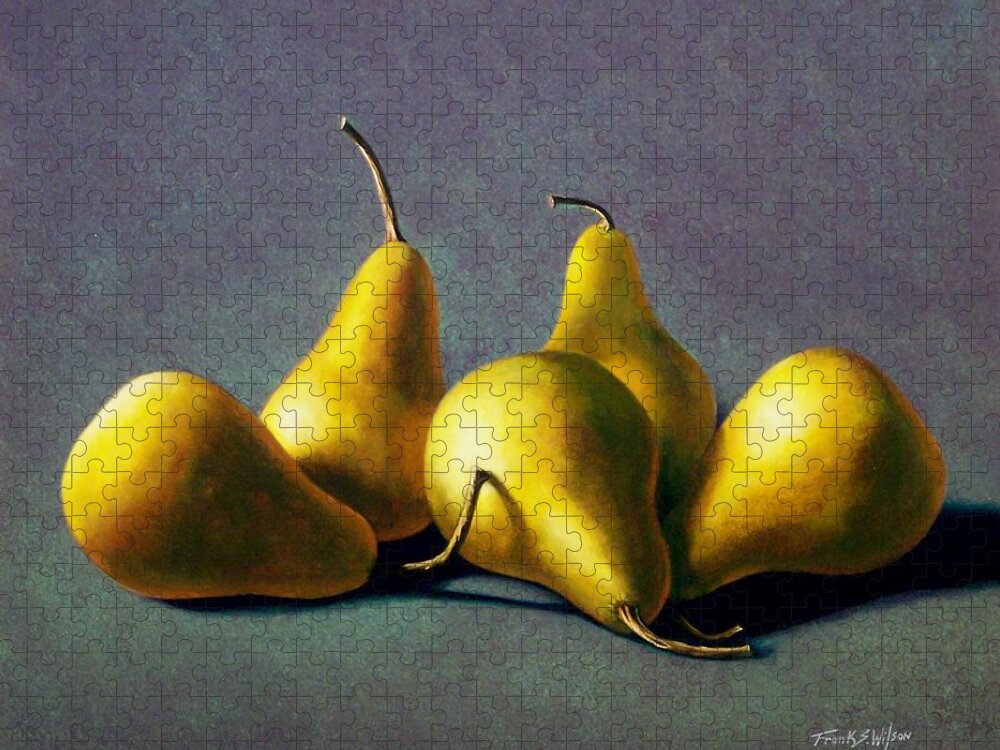 Still Life Jigsaw Puzzle featuring the painting Five Golden pears by Frank Wilson