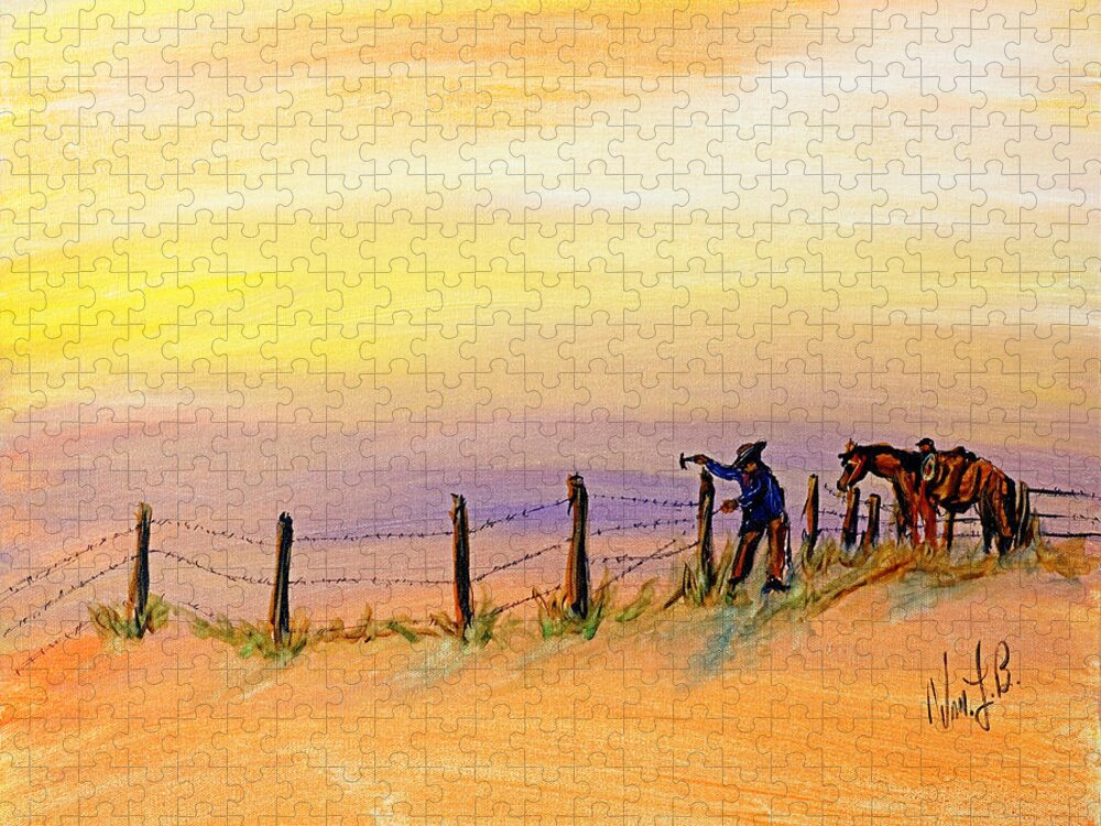 Texas Jigsaw Puzzle featuring the drawing Fix on the Prairie by Erich Grant