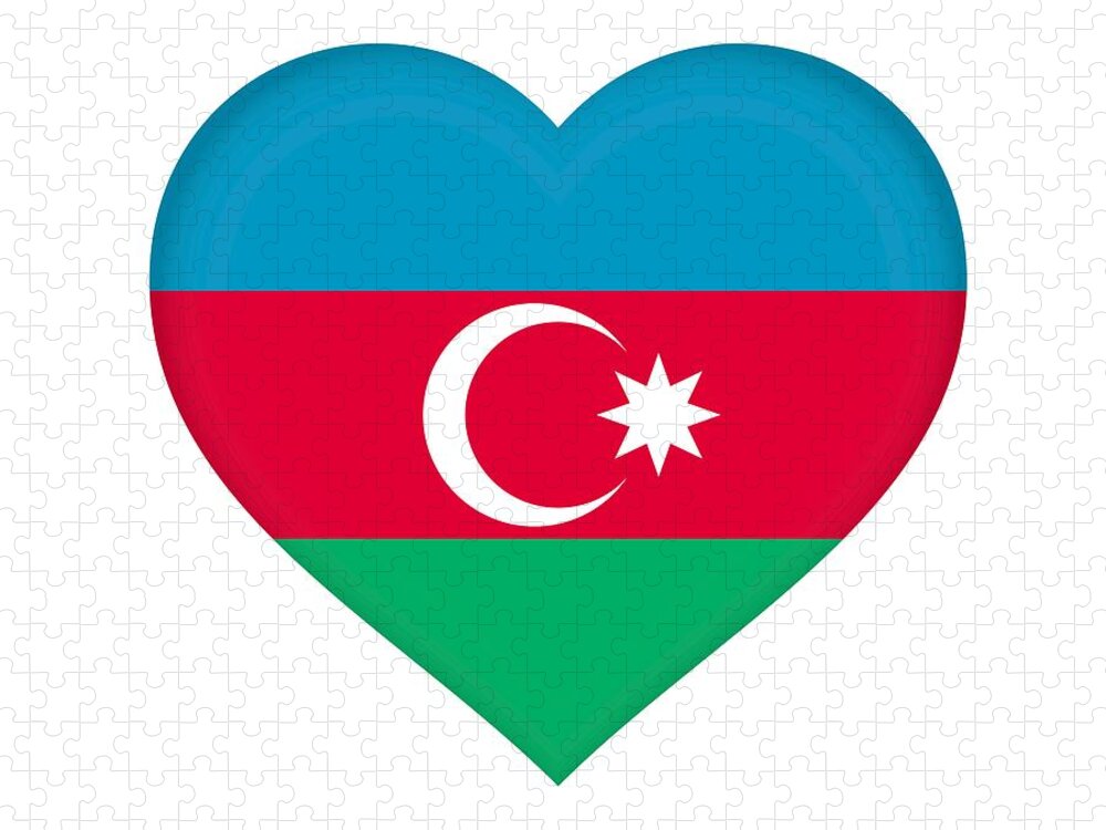 Azerbaijan Jigsaw Puzzle featuring the digital art Flag of Azerbaijan Heart by Roy Pedersen