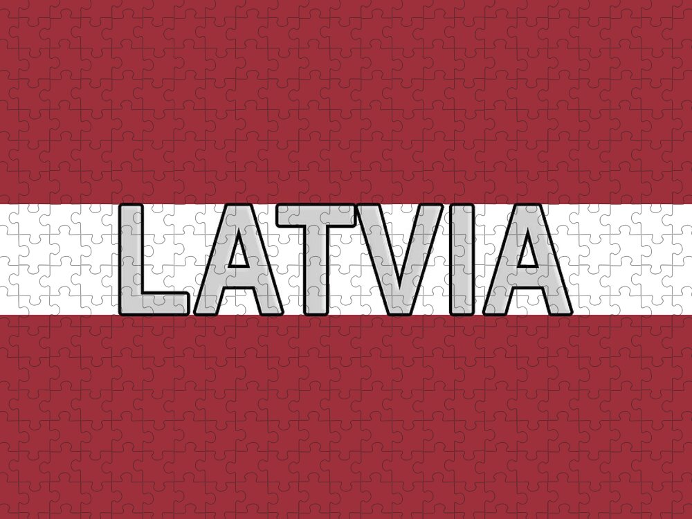 Europe Jigsaw Puzzle featuring the digital art Flag of Latvia Word by Roy Pedersen