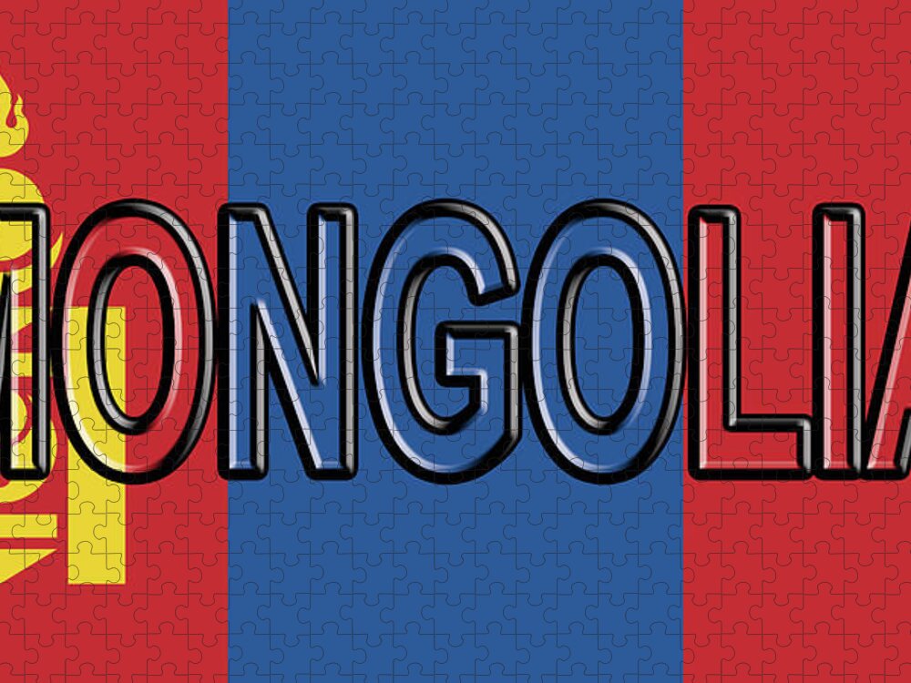 Asia Jigsaw Puzzle featuring the digital art Flag of Mongolia Word. by Roy Pedersen