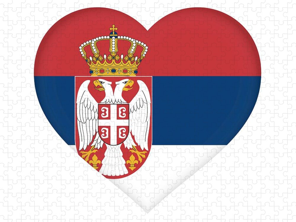 Background Jigsaw Puzzle featuring the digital art Flag of Serbia Heart by Roy Pedersen