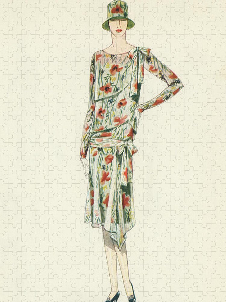 Flapper Jigsaw Puzzle featuring the painting Flapper in an Afternoon Dress by American School