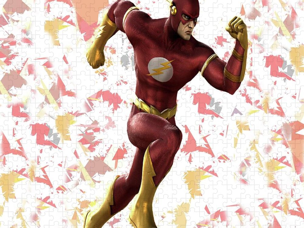 Flash Jigsaw Puzzle featuring the mixed media Flash Splash Super Hero Series by Movie Poster Prints
