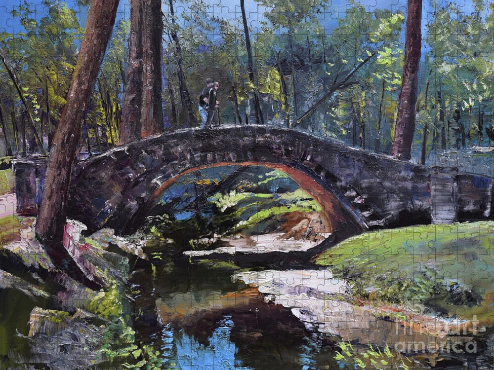 Flat Rock Park Jigsaw Puzzle featuring the painting Flat Rock Park - Two Very Special People-Columbus GA by Jan Dappen