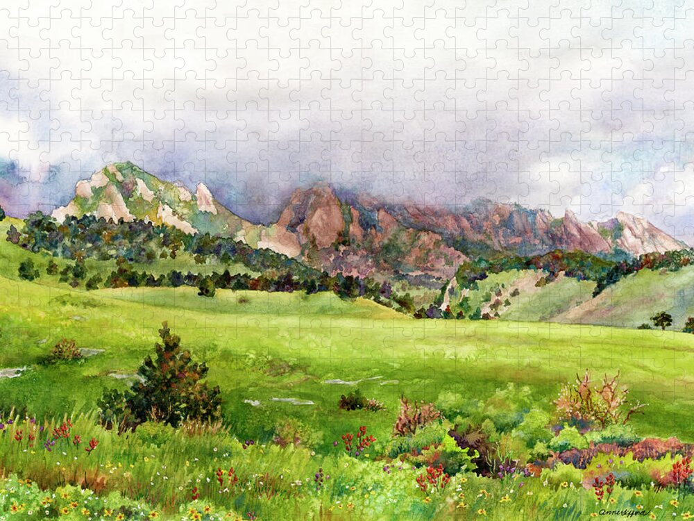 Flatirons Painting Jigsaw Puzzle featuring the painting Flatirons Vista by Anne Gifford