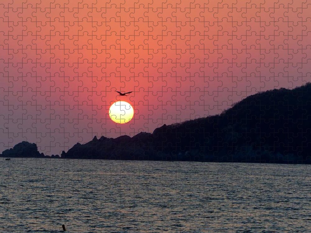 Sunset Jigsaw Puzzle featuring the photograph Flight Over The Sun by Rosanne Licciardi