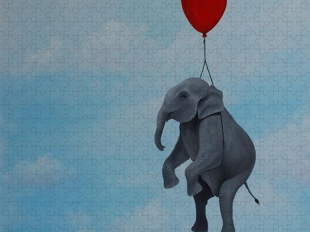 Elephant Jigsaw Puzzle featuring the painting Floating by Emily Page