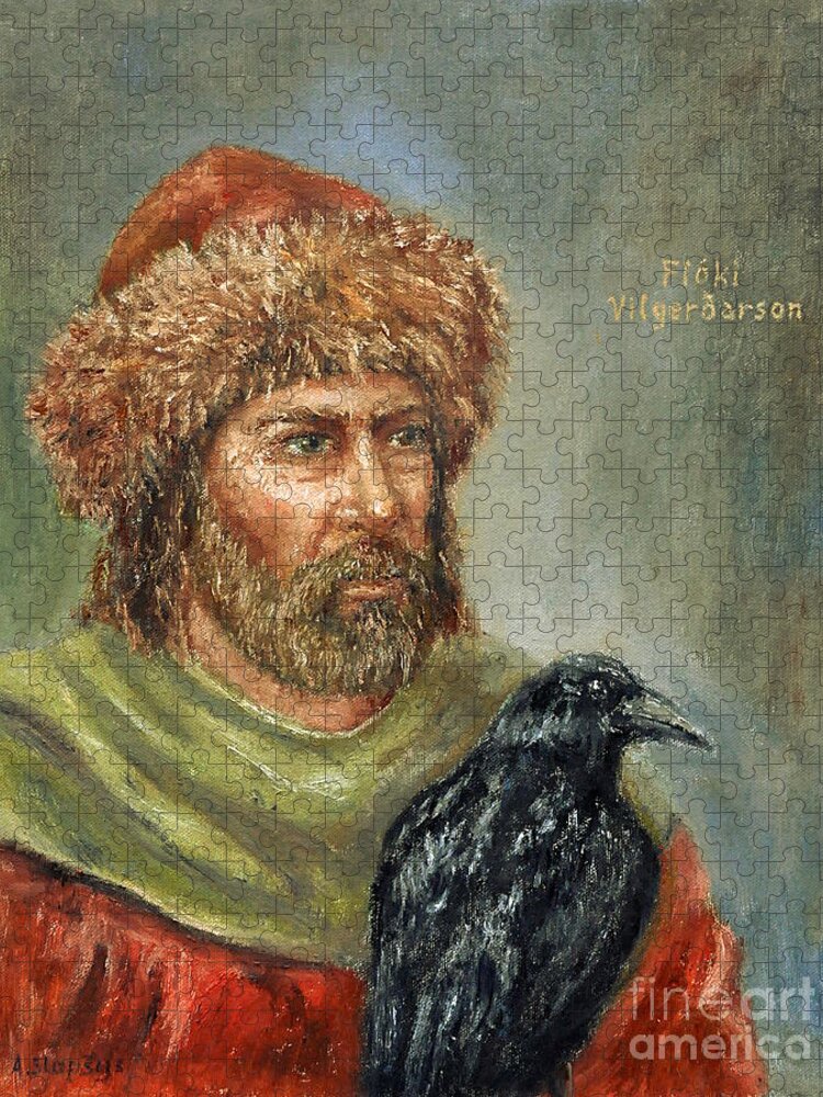 Viking Jigsaw Puzzle featuring the painting Floki Vilgerdarson by Arturas Slapsys