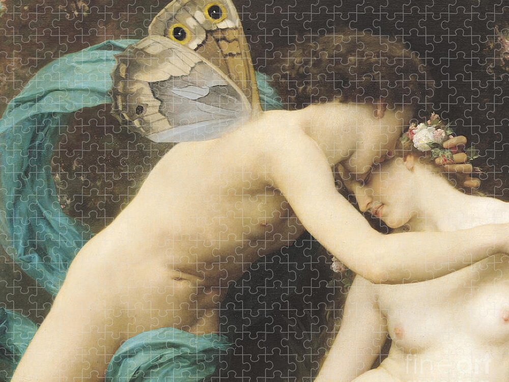 Flora And Zephyr Puzzle featuring the painting Flora and Zephyr by William Adolphe Bouguereau
