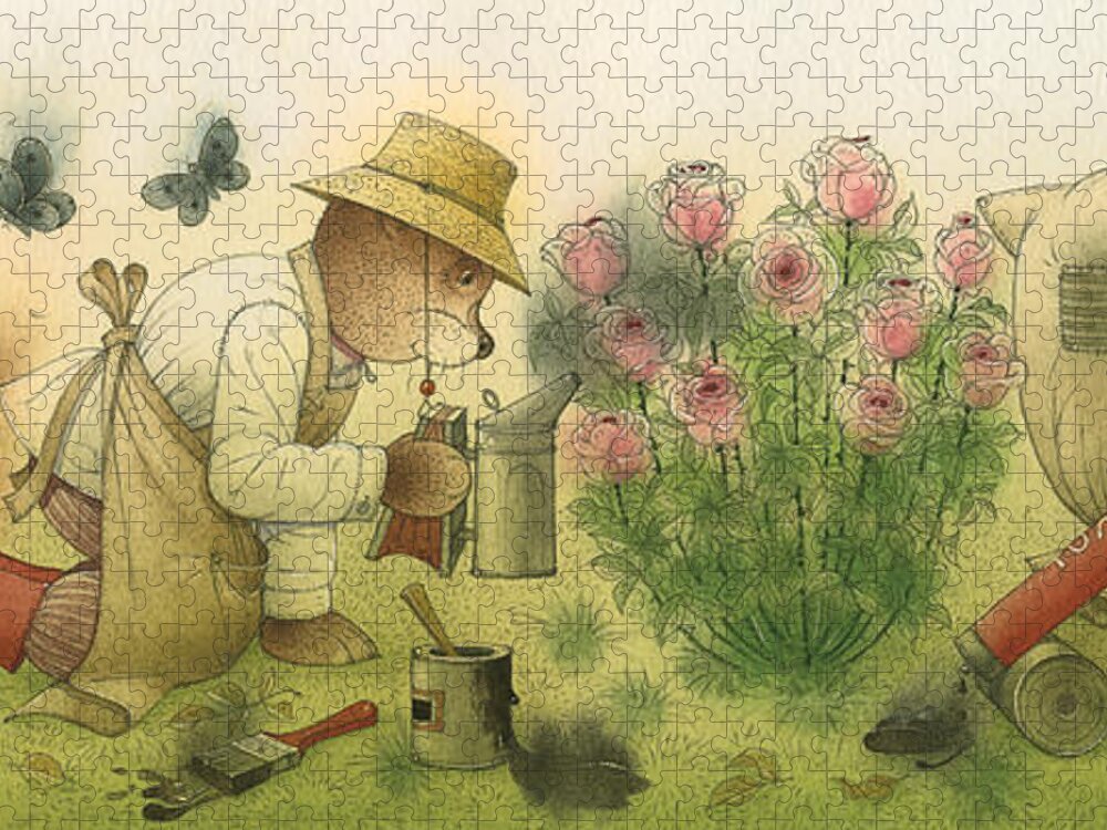 Bears Jigsaw Puzzle featuring the painting Florentius the Gardener11 by Kestutis Kasparavicius