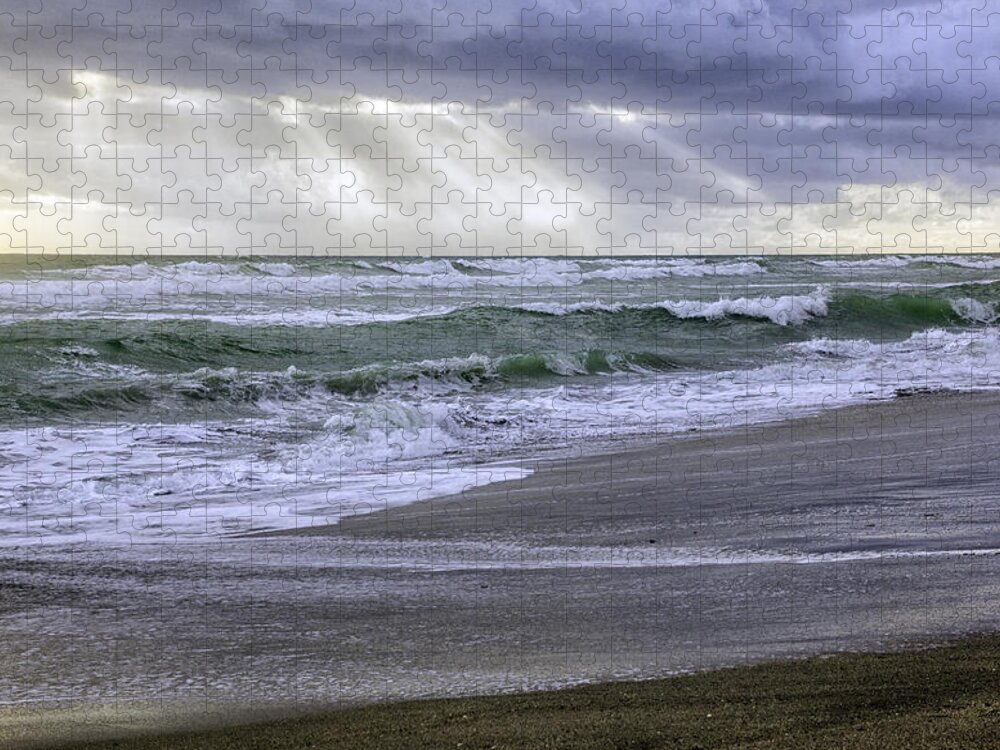 Fl Jigsaw Puzzle featuring the photograph Florida Treasure Coast Beach Storm Waves by Betty Denise