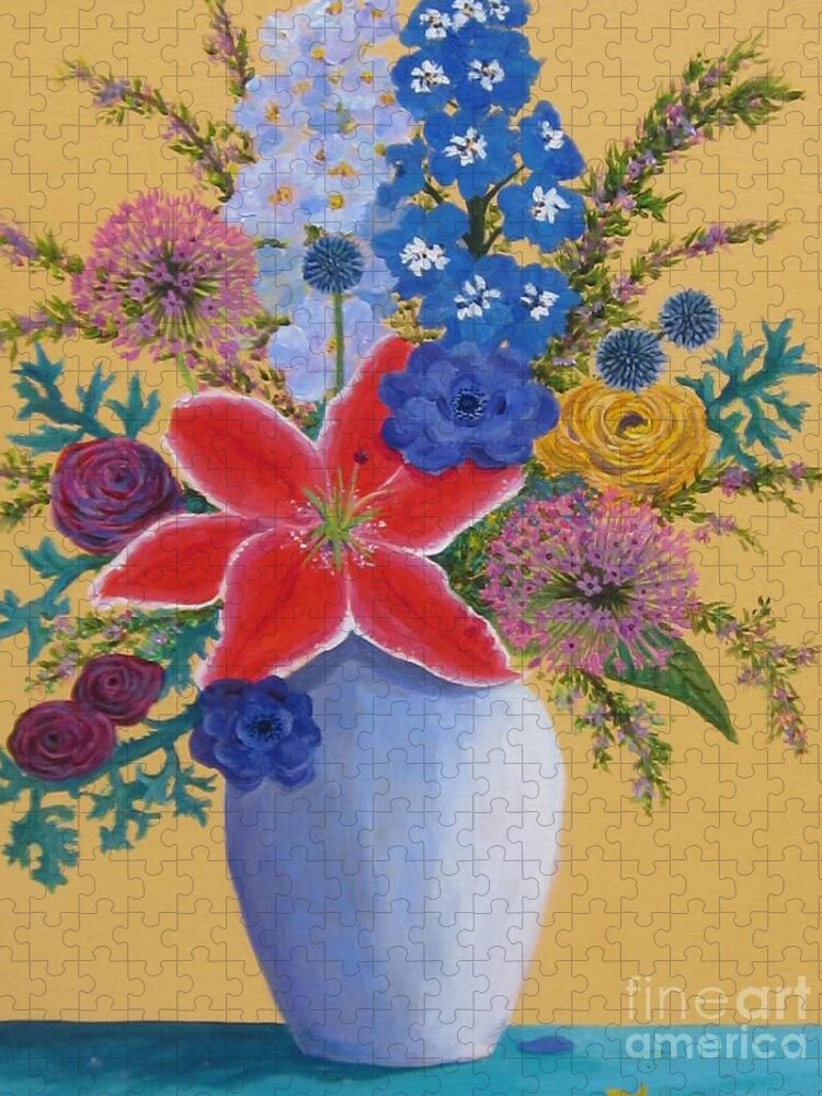 Flower Jigsaw Puzzle featuring the painting Florist's Creation by Anne Marie Brown
