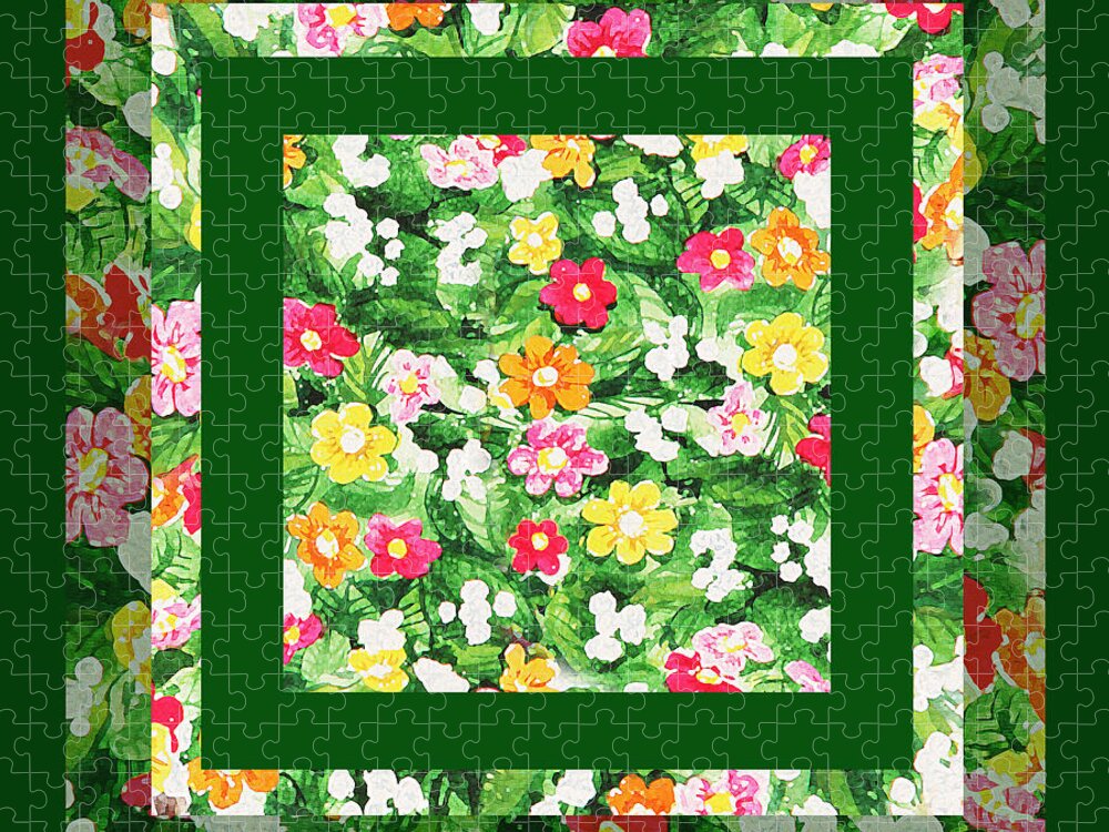 Flower Pattern Jigsaw Puzzle featuring the painting Flower Pattern Art Quilt II by Irina Sztukowski