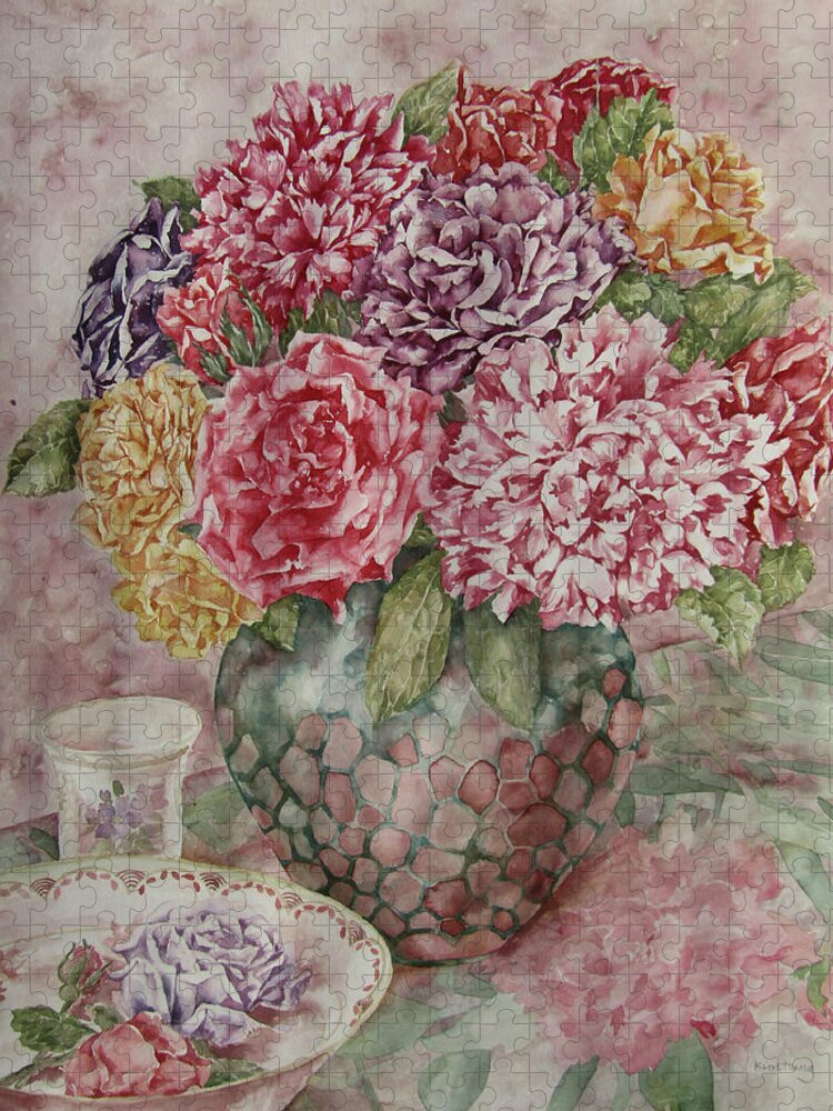 Painting Jigsaw Puzzle featuring the painting Flowers Arrangement by Kim Tran