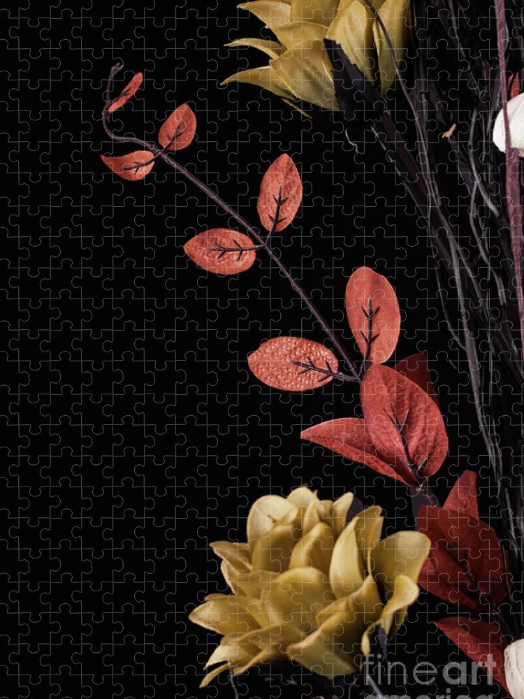 Flowers Jigsaw Puzzle featuring the photograph Flowers arrangement with black background by Simon Bratt