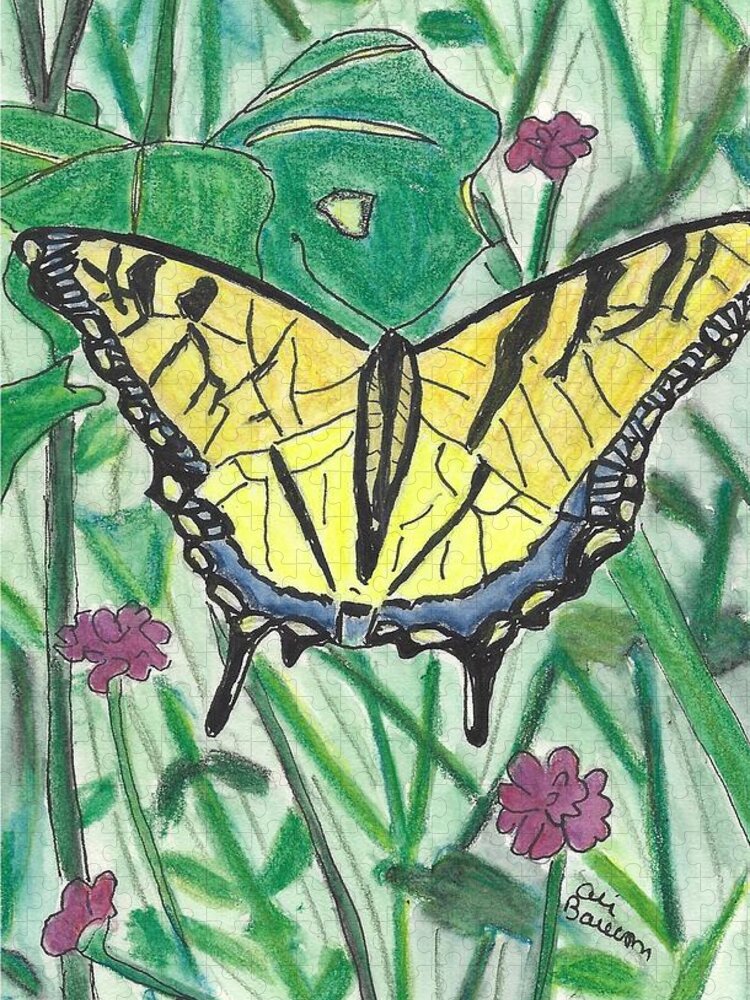 Butterfly Jigsaw Puzzle featuring the drawing Flutter by Ali Baucom