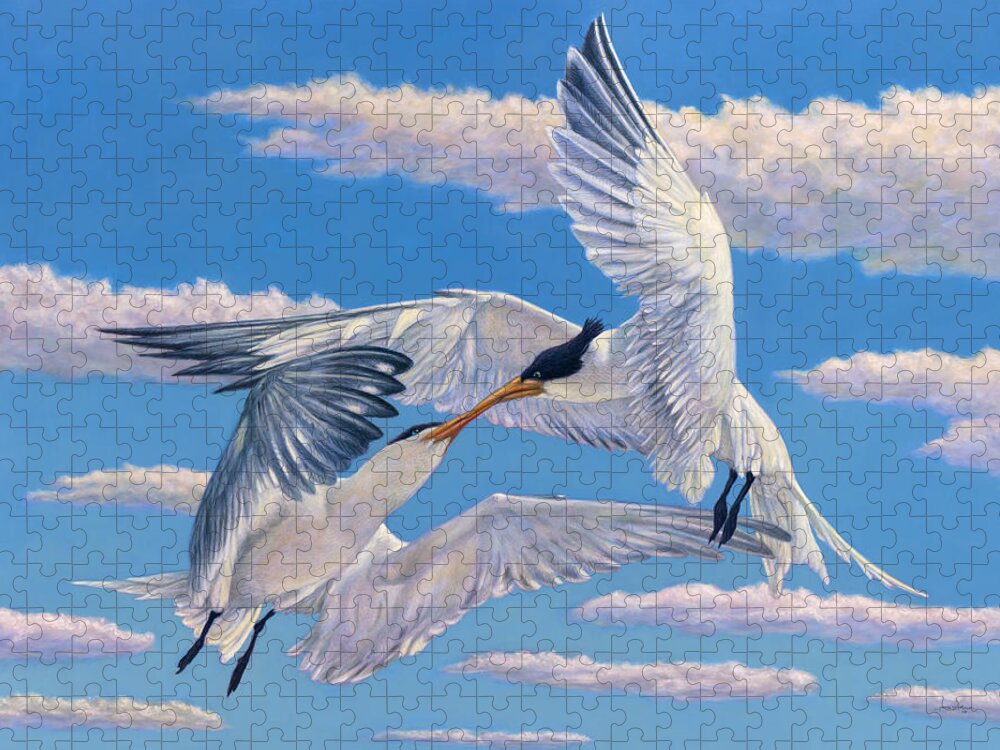 Flying Jigsaw Puzzle featuring the painting Flying Kiss by James W Johnson