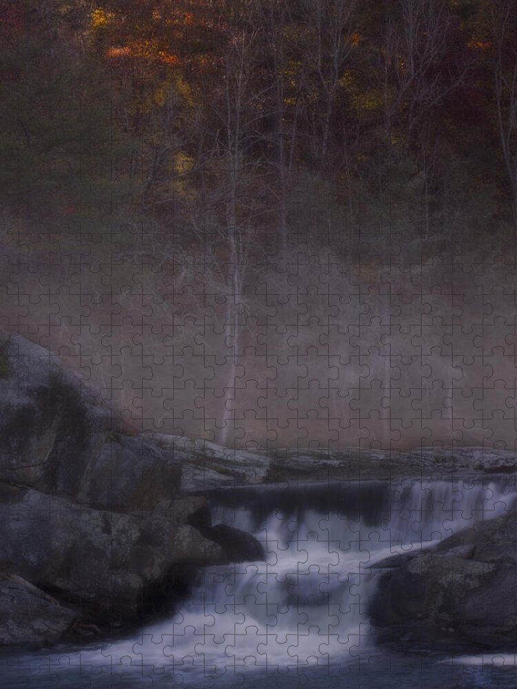 Autumn Jigsaw Puzzle featuring the photograph Foggy Morning at Linville Falls by Ellen Heaverlo
