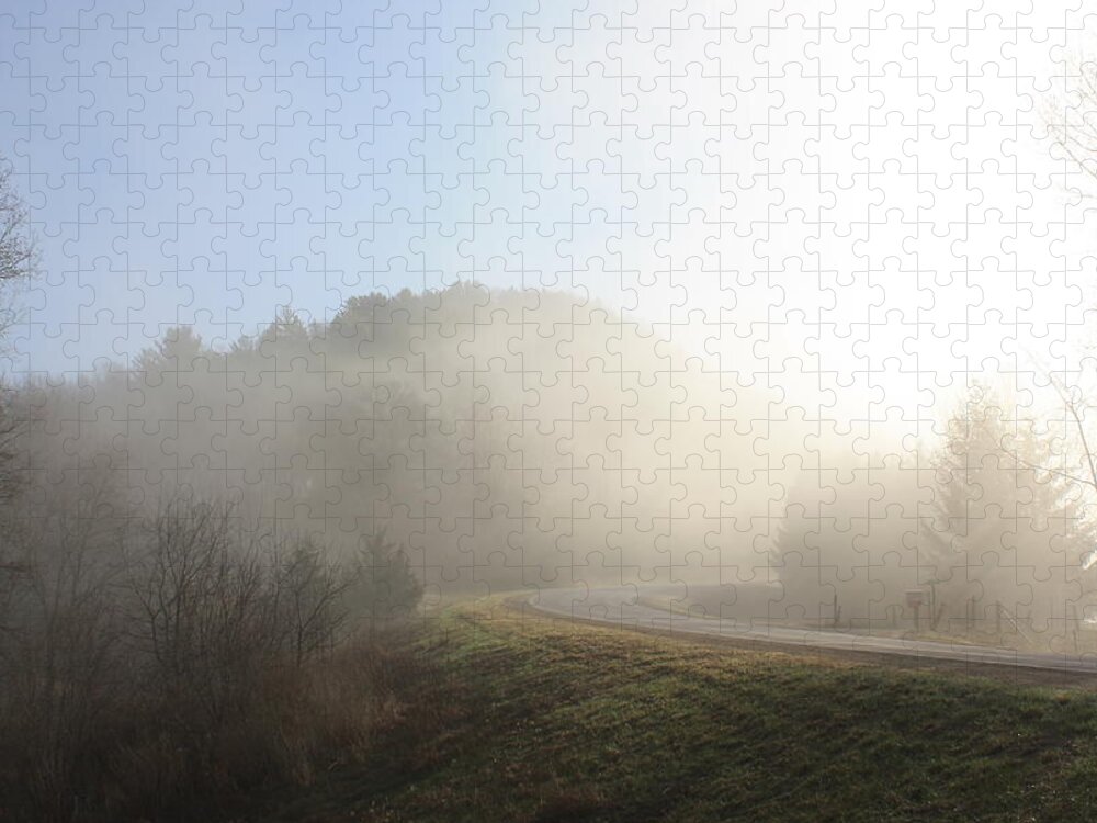 Misty Jigsaw Puzzle featuring the photograph Foggy Road by Inspired Arts