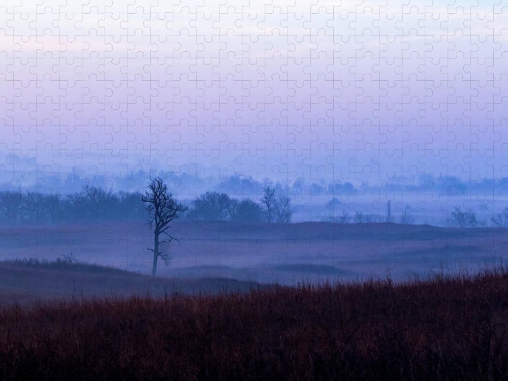 Jay Stockhaus Jigsaw Puzzle featuring the photograph Foggy Sunrise in the Flint Hills by Jay Stockhaus