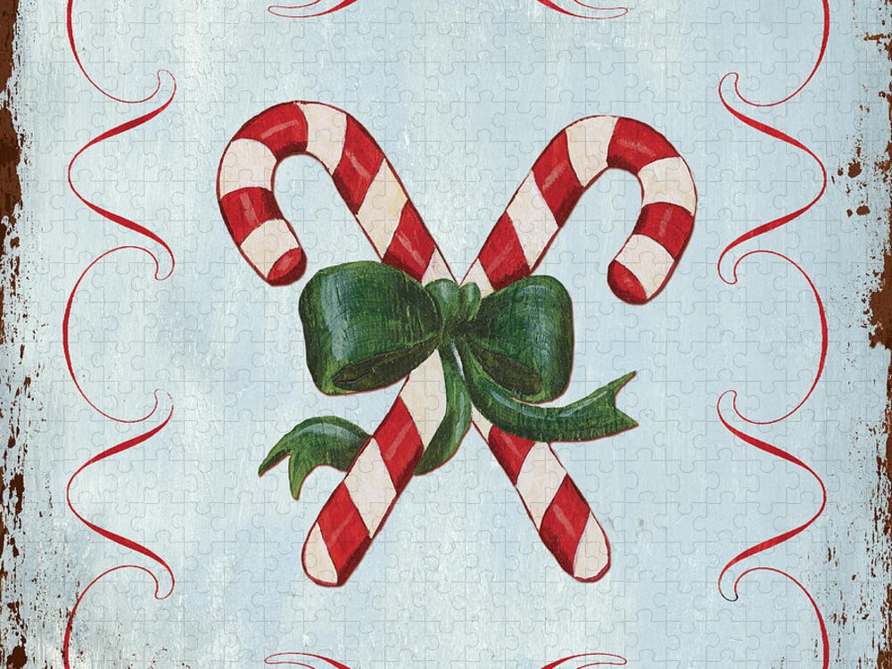 #faaAdWordsBest Jigsaw Puzzle featuring the painting Folk Candy Cane by Debbie DeWitt