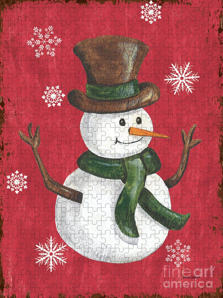 Snowman Puzzle featuring the painting Folk Snowman by Debbie DeWitt