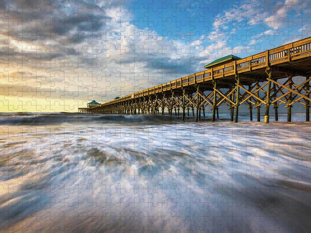 Folly Beach Jigsaw Puzzle featuring the photograph Folly Beach SC Pier Charleston South Carolina Seascape by Dave Allen