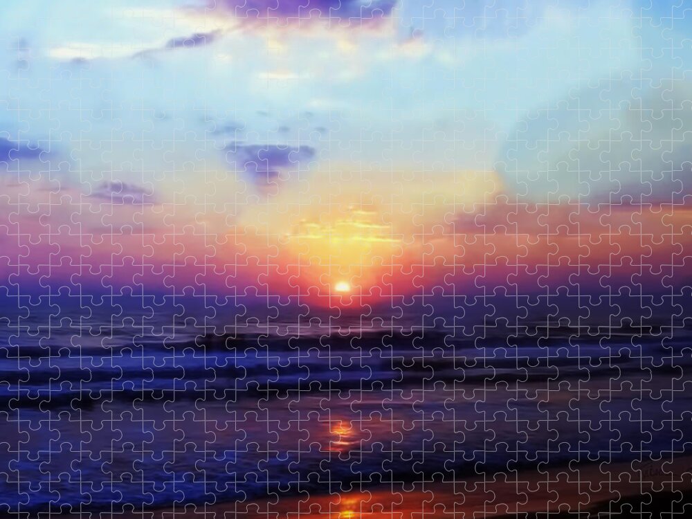 Folly Beach South Carolina Sunrise Jigsaw Puzzle featuring the photograph Folly Beach South Carolina Sunrise by Bellesouth Studio