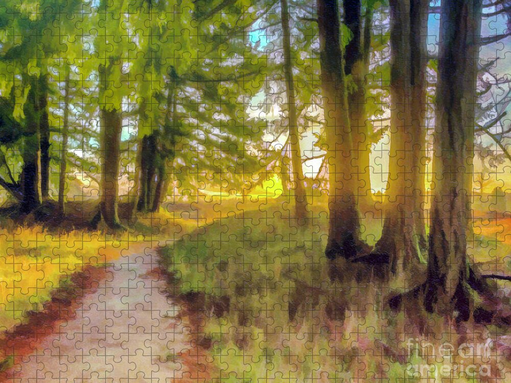 Nature Jigsaw Puzzle featuring the digital art Forest Path by Jean OKeeffe Macro Abundance Art