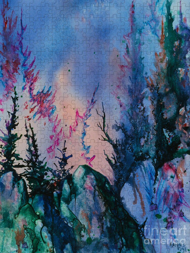 Watercolor Jigsaw Puzzle featuring the painting Forest by Teresa Ascone