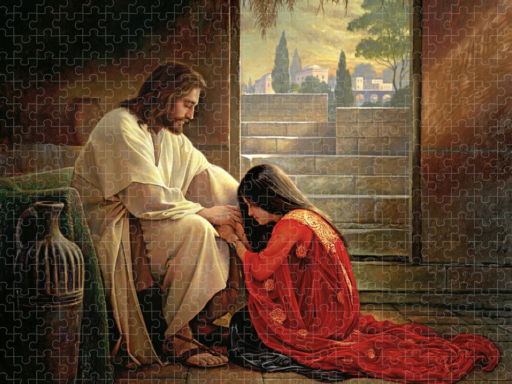 Jesus Jigsaw Puzzle featuring the painting Forgiven by Greg Olsen