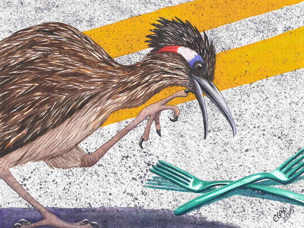 Roadrunner Jigsaw Puzzle featuring the painting Forks in the Road by Catherine G McElroy