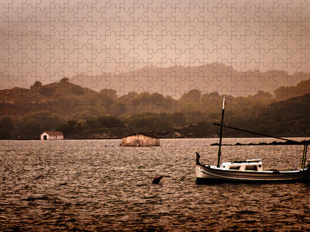  Jigsaw Puzzle featuring the photograph Fornells bay in Menorca island - Even most beautiful places have secrets to hide by pedro cardona by Pedro Cardona Llambias