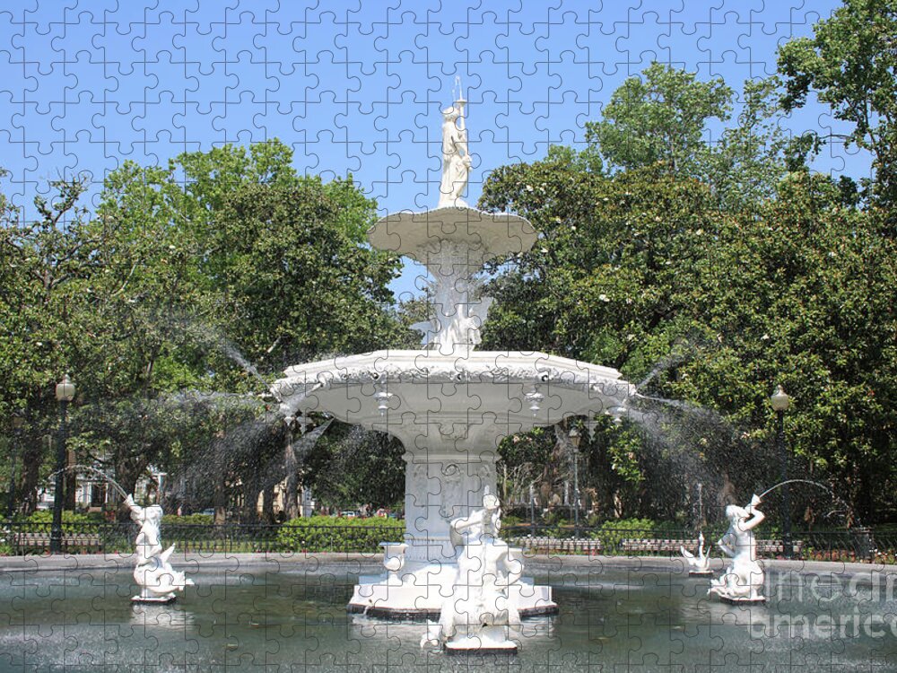 Savannah Georgia Jigsaw Puzzle featuring the photograph Forsyth Park Fountain with Blue Sky by Carol Groenen