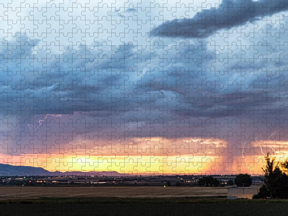 Lightning Jigsaw Puzzle featuring the photograph Fort Collins Colorado Sunset Lightning Storm by James BO Insogna