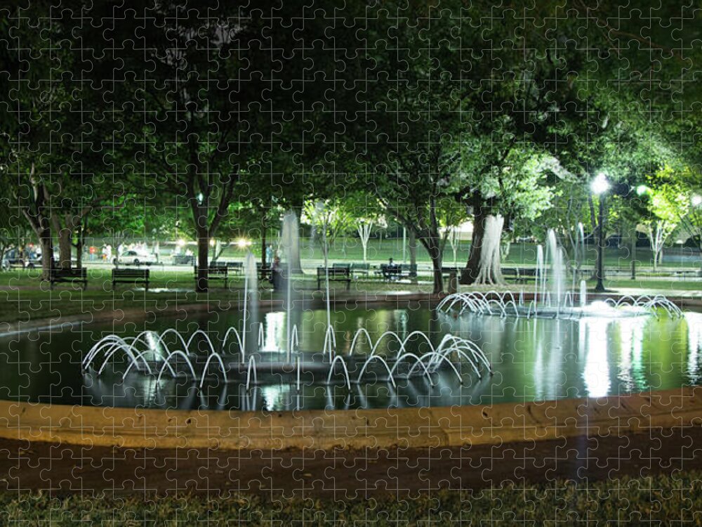 Park Jigsaw Puzzle featuring the photograph Fountain at Night by Ed Clark