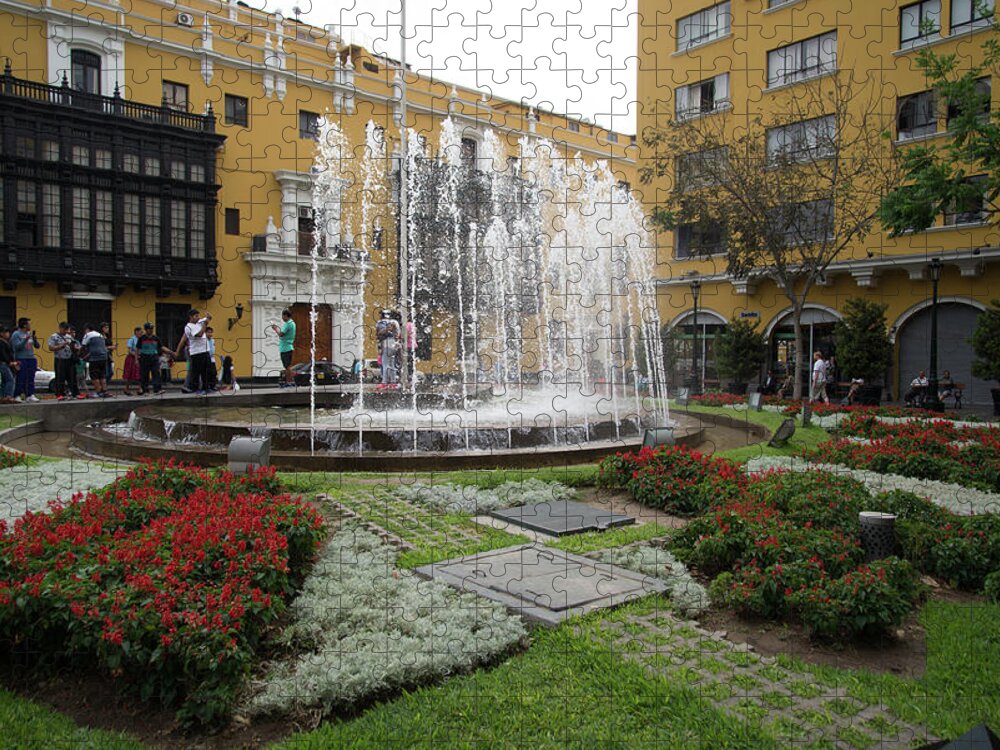 Architecture Jigsaw Puzzle featuring the digital art Fountain in Central Lima by Carol Ailles