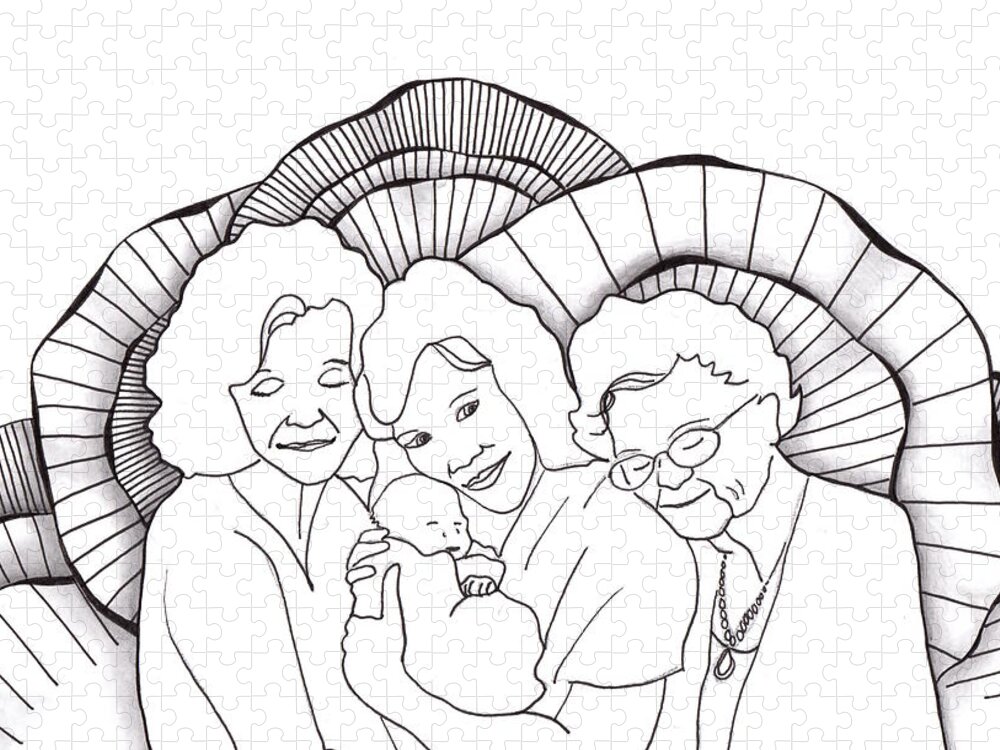 Zentangle Jigsaw Puzzle featuring the drawing Four Generations by Jan Steinle
