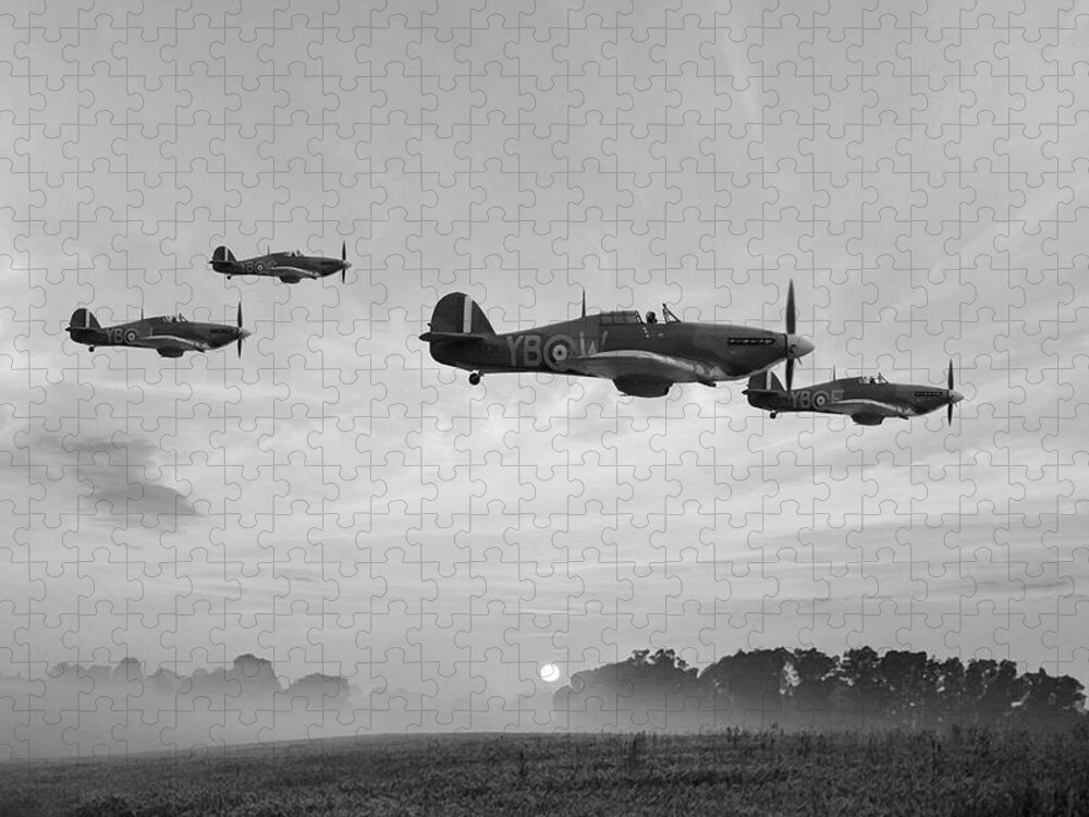 Raf Jigsaw Puzzle featuring the digital art Four Of The Few - Monochrome by Mark Donoghue