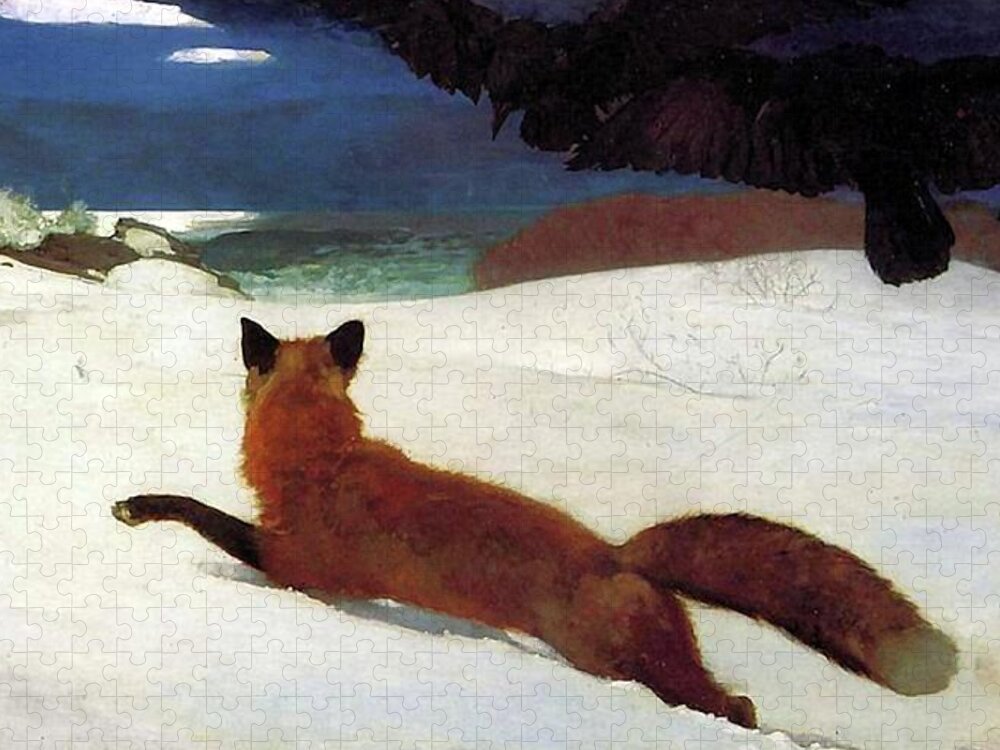 Winslow Homer Jigsaw Puzzle featuring the painting Fox Hunt by Winslow Homer