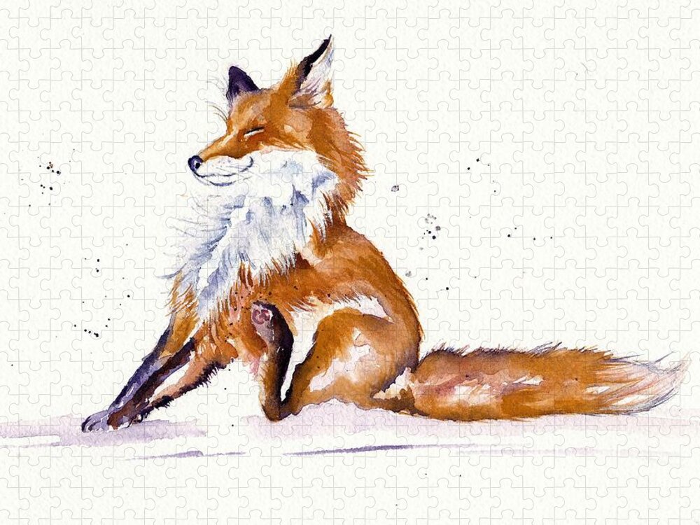 Red Fox Jigsaw Puzzle featuring the painting Foxy Flea Magnet by Debra Hall