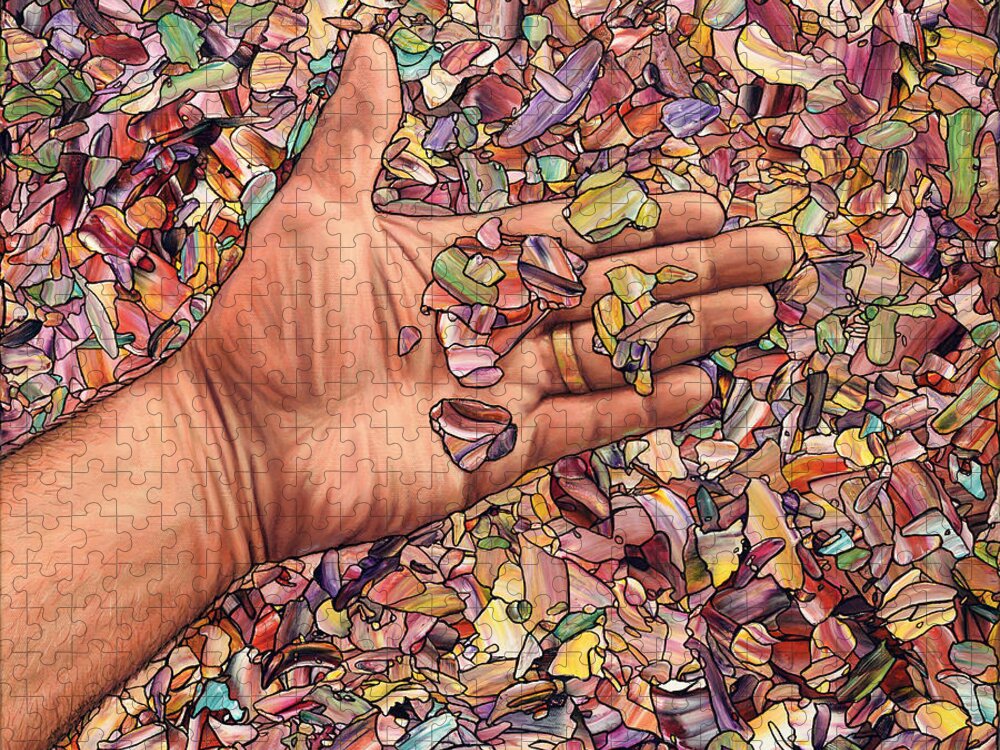 Abstract Jigsaw Puzzle featuring the painting Fragmented Touch by James W Johnson