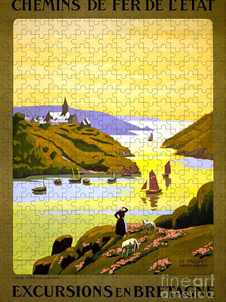 Travel Jigsaw Puzzle featuring the painting France Bretagne Vintage Travel Poster Restored by Vintage Treasure