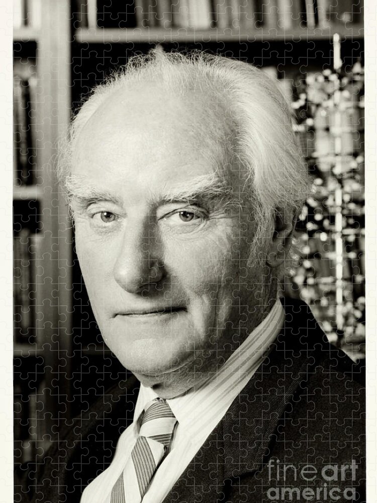 Historic Jigsaw Puzzle featuring the photograph Francis Crick With Model Of Dna, 1995 by Wellcome Images