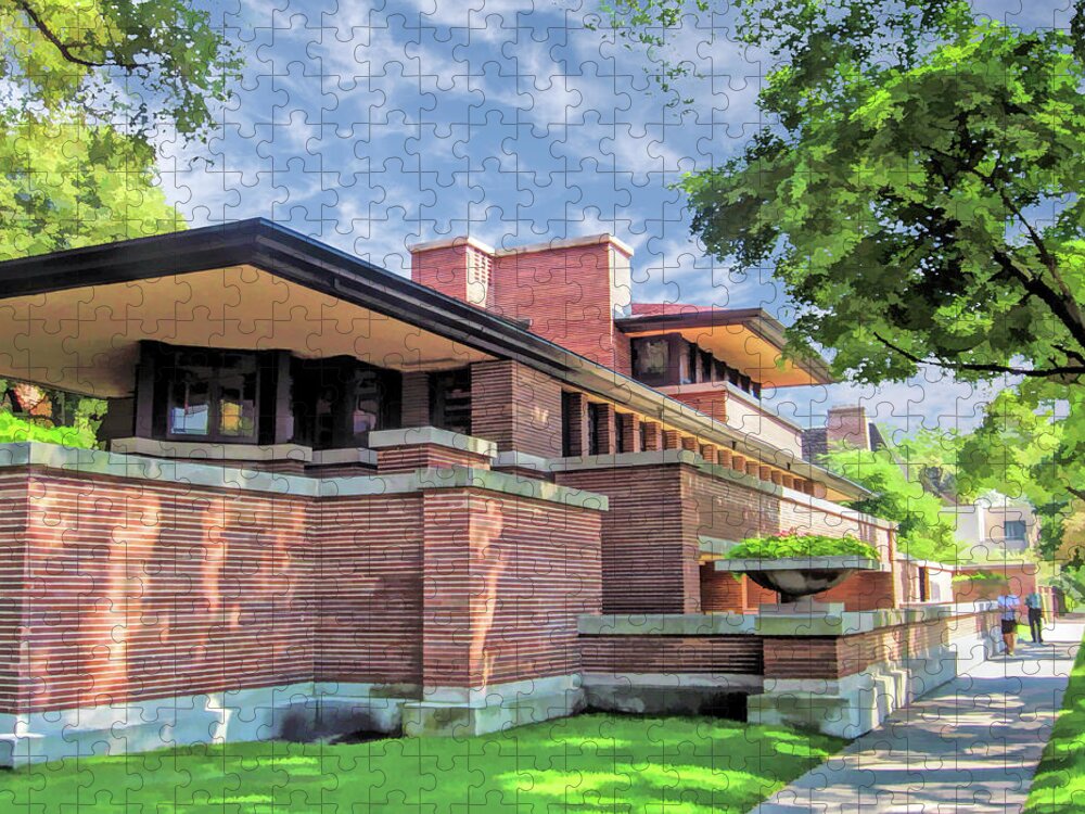 Chicago Jigsaw Puzzle featuring the painting Frank Lloyd Wright Robie House by Christopher Arndt